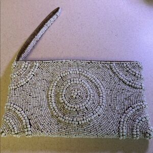 Tommy Bahama Ivory Beaded Wristlet Clutch
